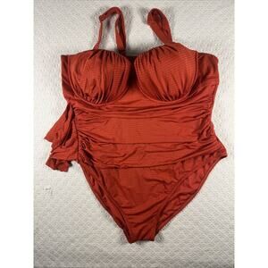 RHODE Women's Embossed Dot Ruffle One Piece Swimsuit Size Orange Red XXL plus